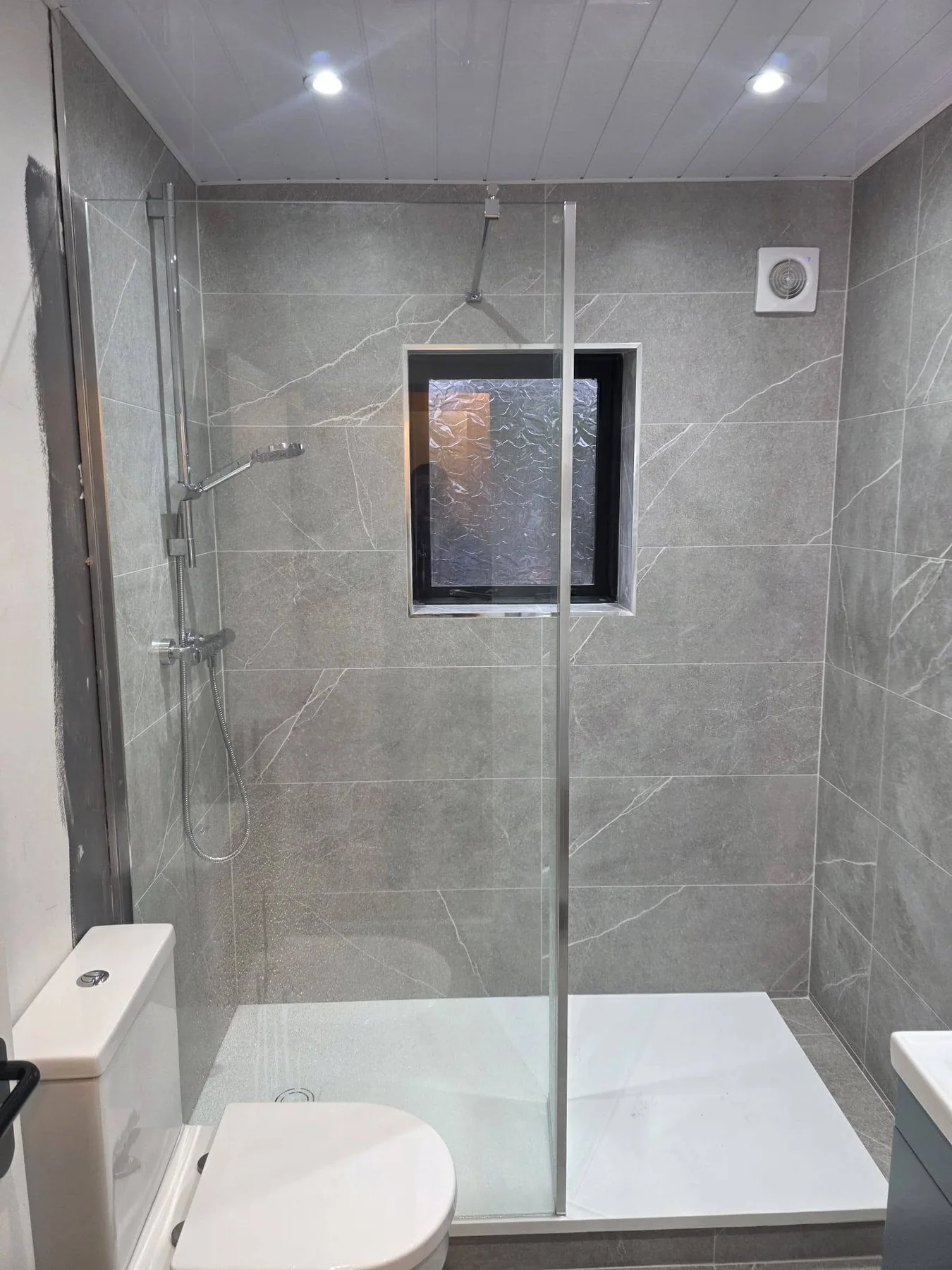 Completed bathroom photograph 4 of Grey Marble-Effect Walk-In Bathroom