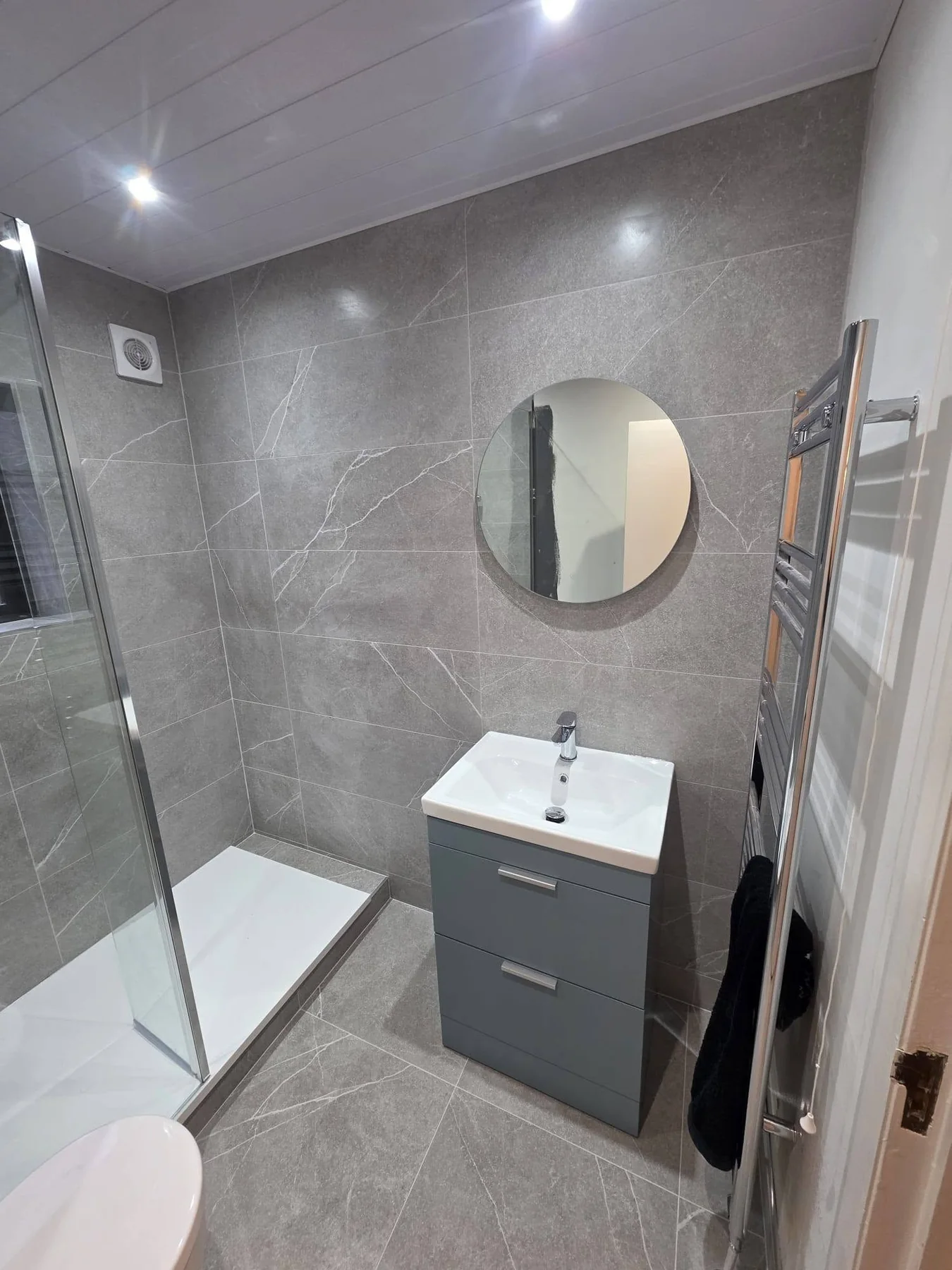Completed bathroom photograph 5 of Grey Marble-Effect Walk-In Bathroom